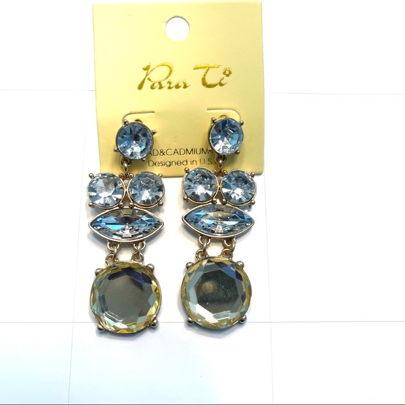 GOLD RHINESTONE DANGLE EARRINGS - Picture 4 of 4